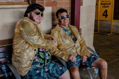 Sideburns, sweat and blue suede shoes on Australia's Elvis train.jpg Sideburns, sweat and blue suede shoes on Australia's Elvis train.jpg