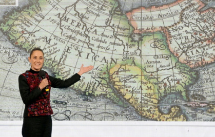 Mexico's President Claudia Sheinbaum displays a 17th-century world map showing "America Mexicana" -- pushing back at Donald Trump Mexico's President Claudia Sheinbaum displays a 17th-century world map showing "America Mexicana" -- pushing back at Donald Trump