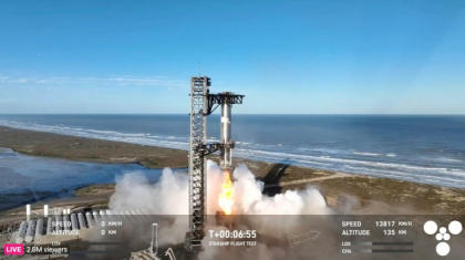 In this screen grab taken from the SpaceX broadcast the Starship's Super Heavy Booster is grappled mid-air as it returns to the launch pad at Starbase near Boca Chica, Texas, on January 16, 2025 In this screen grab taken from the SpaceX broadcast the Starship's Super Heavy Booster is grappled mid-air as it returns to the launch pad at Starbase near Boca Chica, Texas, on January 16, 2025
