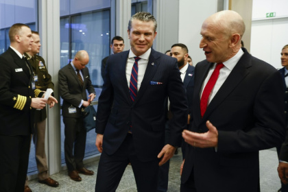 US Defense Secretary Pete Hegseth (L) met his British counterpart John Healey as NATO ministers gathered in Brussels for talks on defence spending and Ukraine support US Defense Secretary Pete Hegseth (L) met his British counterpart John Healey as NATO ministers gathered in Brussels for talks on defence spending and Ukraine support