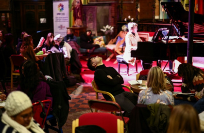 People read, write and draw in silence while listening to pianist Maria Garzon as part of a digital detox night out organised by the Offline Club in London People read, write and draw in silence while listening to pianist Maria Garzon as part of a digital detox night out organised by the Offline Club in London