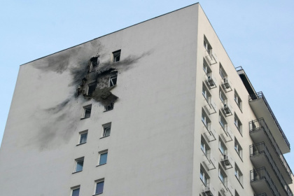 A damaged apartment building in a residential complex following the Moscow drone attack A damaged apartment building in a residential complex following the Moscow drone attack