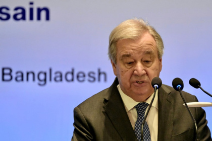 United Nations Secretary-General Antonio Guterres speaks during a press briefing in Dhaka on March 15 United Nations Secretary-General Antonio Guterres speaks during a press briefing in Dhaka on March 15