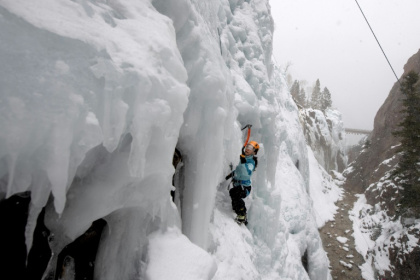 Jen Brinkley has been coming to Ouray to climb in the ice park for three decades Jen Brinkley has been coming to Ouray to climb in the ice park for three decades