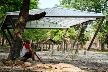 A new coffin-shaped structure topped with a clear plastic roof looms over the cremation site of Pol Pot in Cambodia's Anlong Veng A new coffin-shaped structure topped with a clear plastic roof looms over the cremation site of Pol Pot in Cambodia's Anlong Veng