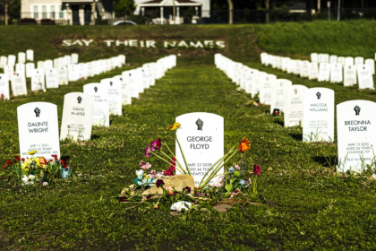 George Floyd is among model headstones bearing the names of people killed by law enforcement in the 'Say Their Names' cemetery in Minneapolis - Kerem YUCEL (AFP) George Floyd is among model headstones bearing the names of people killed by law enforcement in the 'Say Their Names' cemetery in Minneapolis - Kerem YUCEL (AFP)