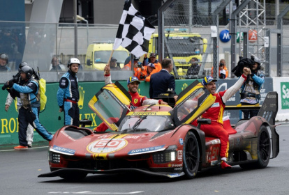 Ferrari, pictured celebrating last year's win, hunt a third consecutive Le Mans triumph - FRED TANNEAU (AFP) Ferrari, pictured celebrating last year's win, hunt a third consecutive Le Mans triumph - FRED TANNEAU (AFP)