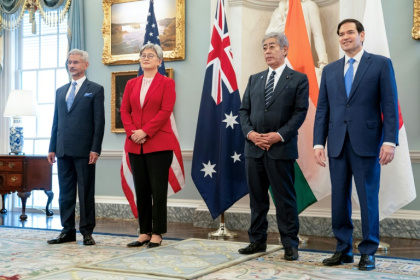 US Secretary of State Marco Rubio (R) poses for a group picture with (L to R) Indian Foreign Minister Subrahmanyam Jaishankar, Australian Foreign Minister Penny Wong and Japanese Foreign Minister Takeshi Iwaya - Allison ROBBERT (AFP) US Secretary of State Marco Rubio (R) poses for a group picture with (L to R) Indian Foreign Minister Subrahmanyam Jaishankar, Australian Foreign Minister Penny Wong and Japanese Foreign Minister Takeshi Iwaya - Allison ROBBERT (AFP)