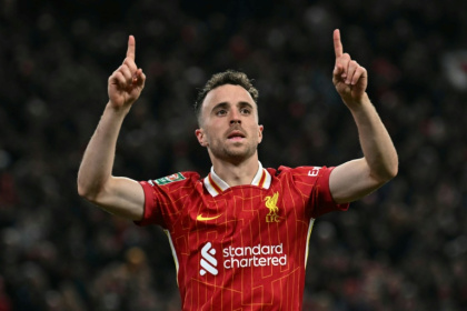 Diogo Jota celebrates after scoring a goal against West Ham at Anfield on September 25, 2024 - Paul ELLIS (AFP) Diogo Jota celebrates after scoring a goal against West Ham at Anfield on September 25, 2024 - Paul ELLIS (AFP)