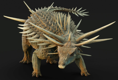 A digital reconstruction of 'Spicomellus afer', an ankylosaur dinosaur with bone spikes fused to each rib - MATT DEMPSEY (AFP) A digital reconstruction of 'Spicomellus afer', an ankylosaur dinosaur with bone spikes fused to each rib - MATT DEMPSEY (AFP)