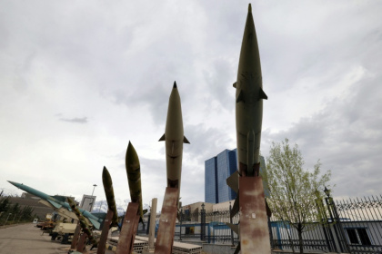 Mockups of Iranian missiles on display at an exhibition outside the Defence Museum in Tehran - - (AFP)