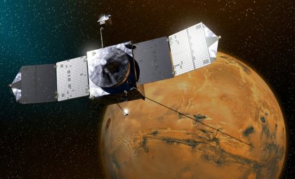 An artist rendering provided by NASA of the Mars Atmosphere and Volatile Evolution (MAVEN) mission - Tim JACOBS (AFP)