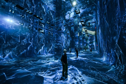 Attendees interact with immersive visualizations from the inaugural exhibition Machine Dreams: Rainforest are projected at DATALAND, the Museum of AI Arts - Patrick T. Fallon (AFP)