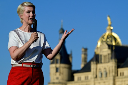 Manuela Schwesig, the SPD's state premier of Mecklenburg-Western Pomerania, at a campaign rally in the state capital Schwerin - John MACDOUGALL (AFP)