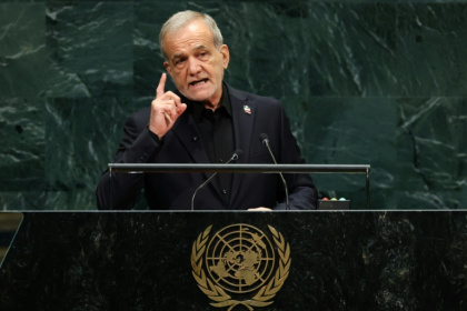Pezeshkian took a defiant stand at the UN, for which he travelled to the United States, telling the world that Iran would not 'bend at the knee' to Washington - TIMOTHY A. CLARY (AFP)