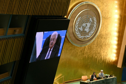 One of Benjamin Netanyahu's fiercest critics, Palestinian president Mahmoud Abbas, was not in attendance after Washington denied him a visa to attend the UN General Assembly - ANGELA WEISS (AFP)