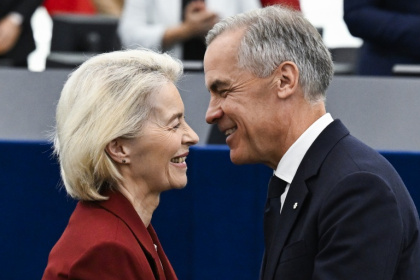Canada’s Prime Minister Mark Carney will hosts European Commission President Ursula von der Leyen and other EU leaders at a Montreal summit - Jean-Christophe VERHAEGEN (AFP)